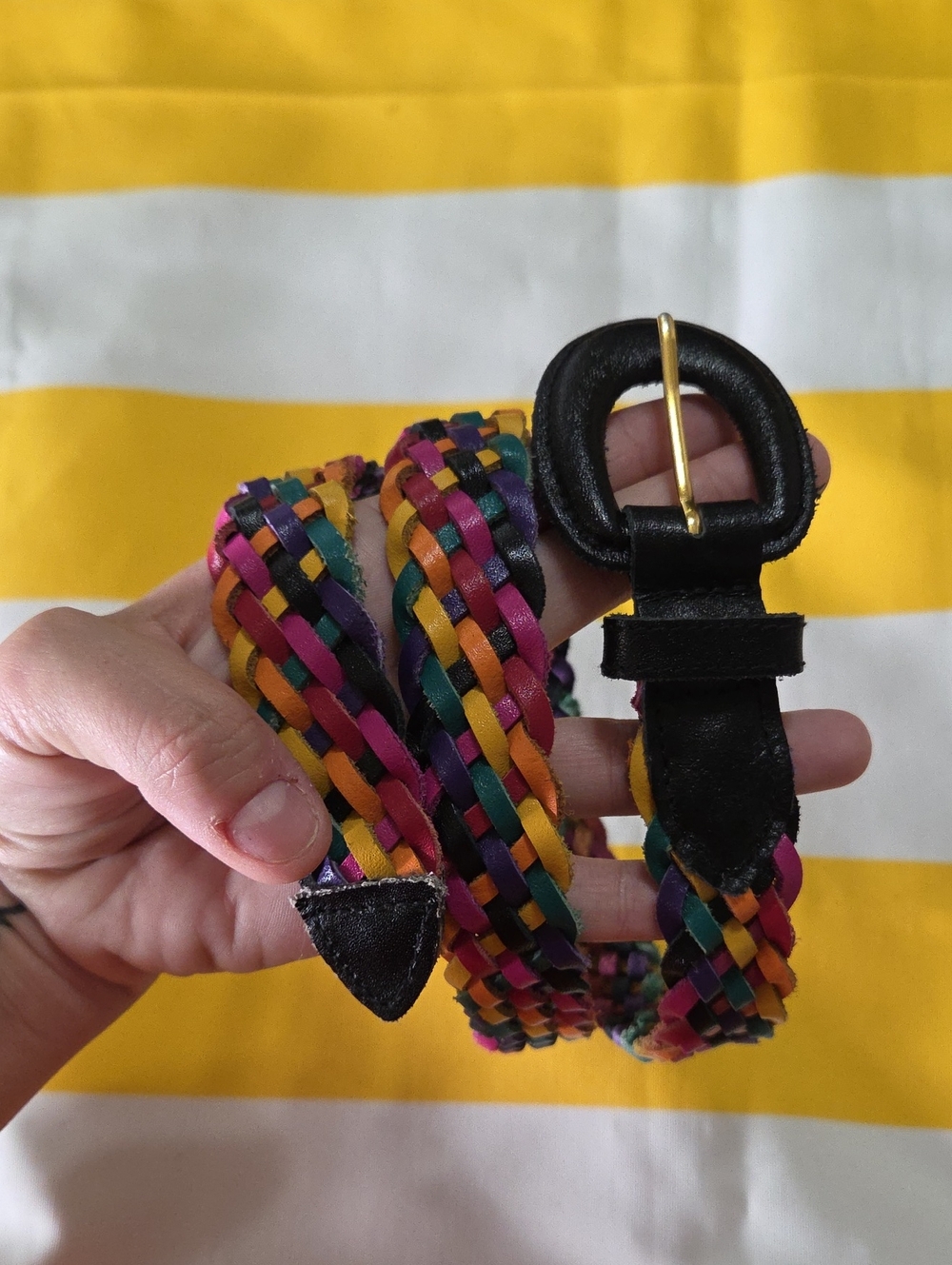chic Multicolor Braided Belt with Black Buckle